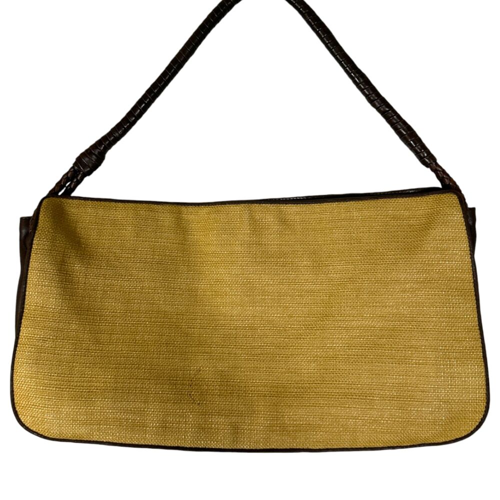 Bottega Veneta Vintage Jute Burlap Leather Trimmed Shoulder Bag